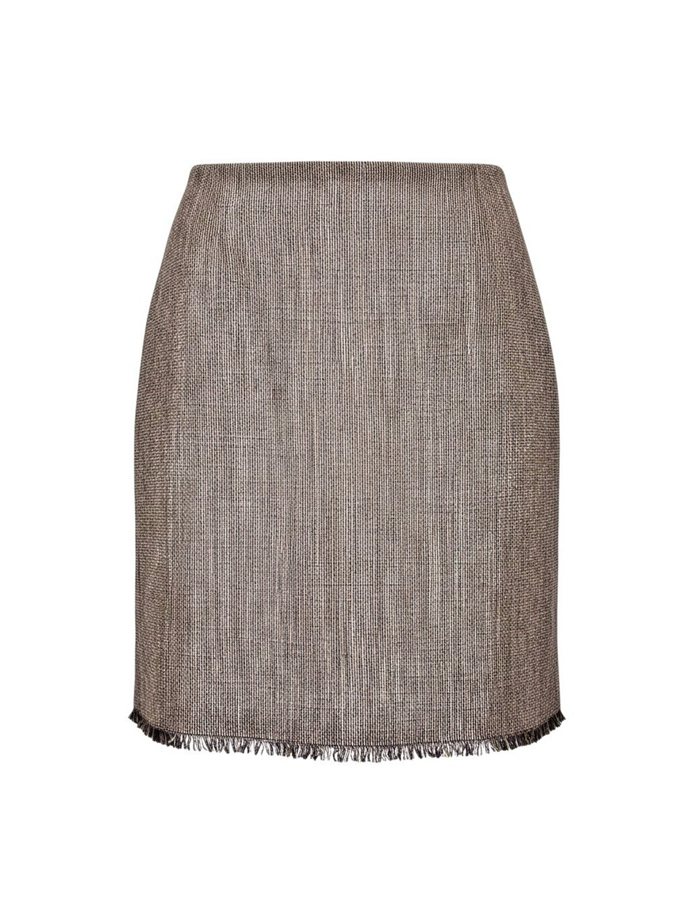 Etcetera Women's Brown Tweed Wool Blend Fringe Edge Straight Skirt Size 8